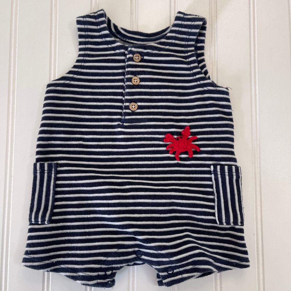 Mud Pie Sail Away Terry Cloth Crab Romper Pool Beach Size Boys 0/3 Months
